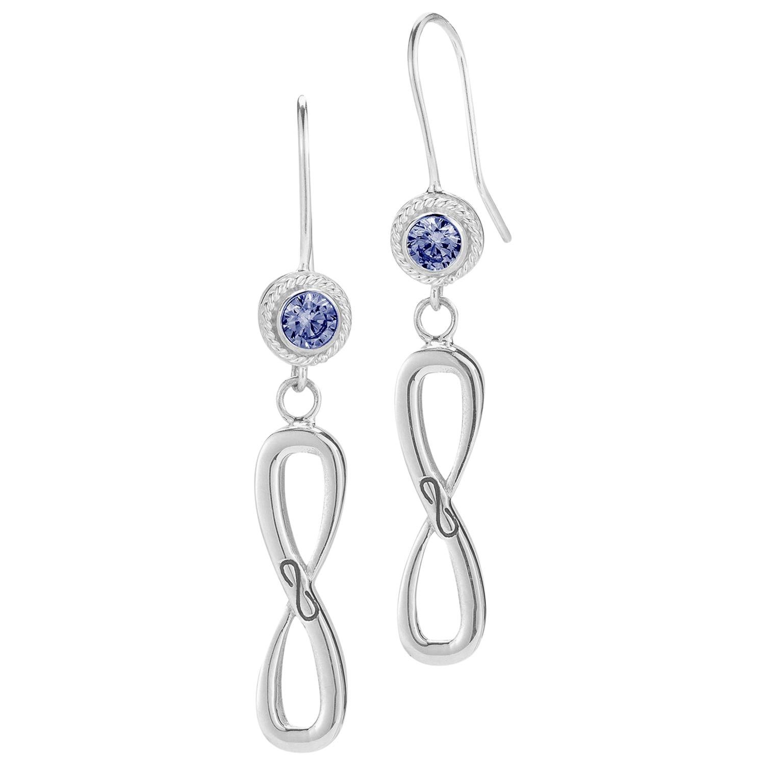 Dark Blue Topaz Infinity Stone Stud Wire Hook Earrings For Sale