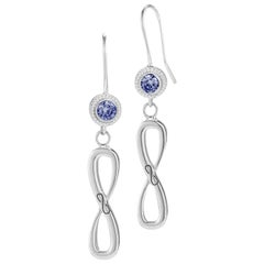 Dark Blue Topaz Infinity Stone Stud Wire Hook Earrings