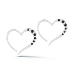 Dark Blue Topaz Open Heart Pavé Stud Earrings
