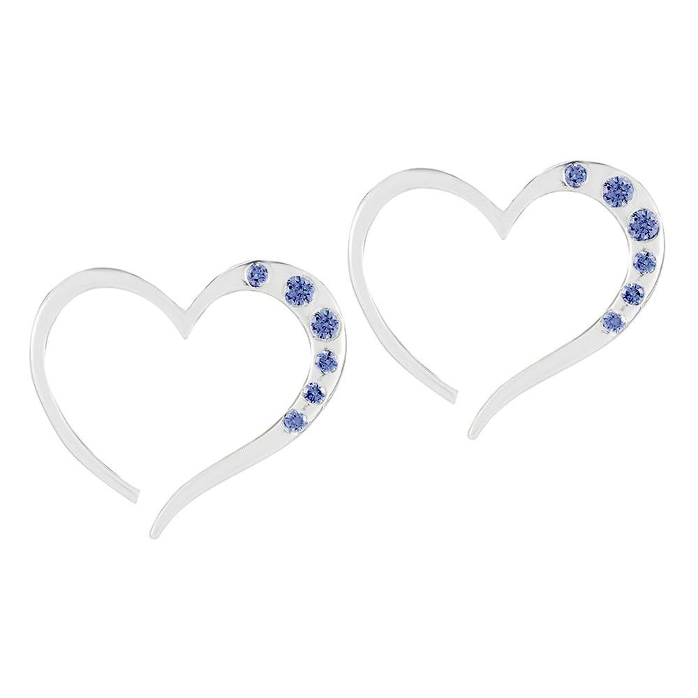 Dark Blue Topaz Open Heart Pavé Stud Earrings For Sale