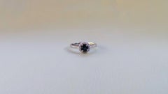 Dark Blue Sapphire Round 0.6K Diamonds 0.10K White Gold Engagement Ring