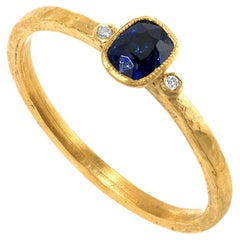 Dark Blue Sapphire Stacker Ring with Diamonds, 24kt Gold