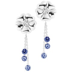Dark Blue Sapphire Topaz Graduated Stone Drop Earrings