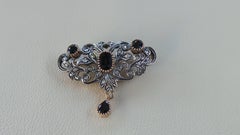Dark Blue Sapphires 1.51K Rose Cut Diamonds 0.30K Florentine Style Brooch