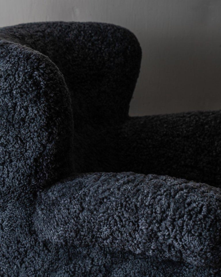 Dark Blue Shearling Lounge Chair, Denmark 1930's For Sale at 1stDibs