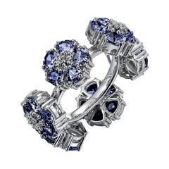 Dark Blue Topaz Blossom Gemstone Wraparound Ring