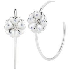 Dark Blue Topaz Blossom Pave Open Hoops