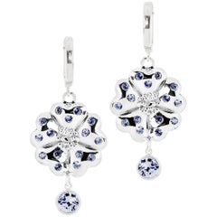 Dark Blue Topaz Blossom Small Hoop Stone Earrings