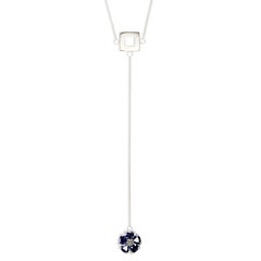 Dark Blue Topaz Blossom Stone and Square Lariat Necklace