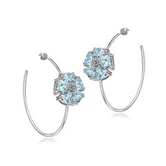 Dark Blue Topaz Blossom Stone Open Hoops