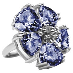 Dark Blue Topaz Blossom Stone Ring
