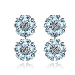 Dark Blue Topaz Double Blossom Stone Earrings