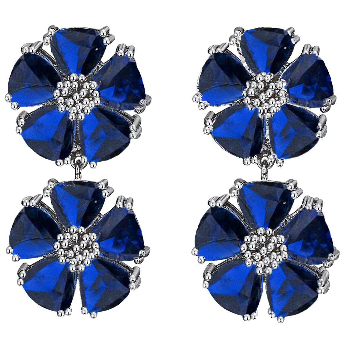 Dark Blue Topaz Double Blossom Stone Earrings For Sale