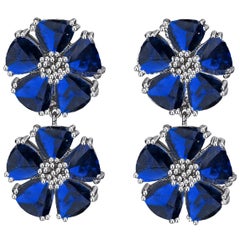 Dark Blue Topaz Double Blossom Stone Earrings