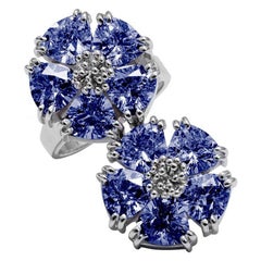 Dark Blue Topaz Double Blossom Stone Ring