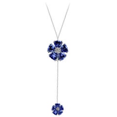 Dark Blue Topaz Large Double Blossom Lariat Necklace