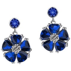 Dark Blue Topaz Single Blossom Stone Drop Earrings