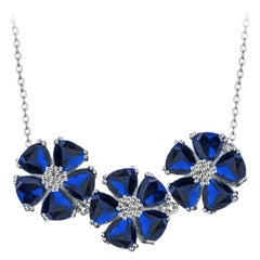 Dark Blue Topaz Triple Blossom Gentile Necklace