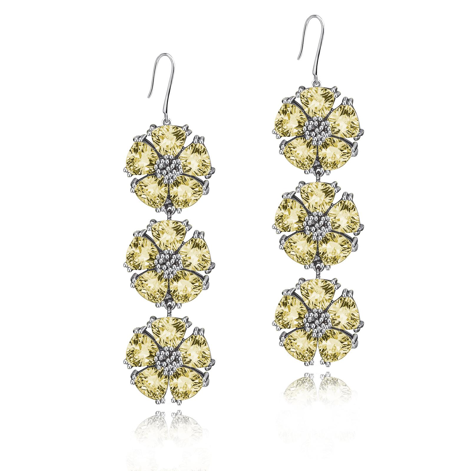 Dark Blue Topaz Triple Blossom Stone Bling Earrings In New Condition For Sale In New York, NY