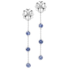Dark Blue Topaz Triple Stone Drop Blossom Earrings
