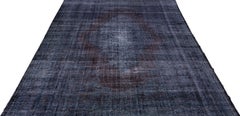 Dark Blue Vintage Handmade Overdyed Turkish Wool Rug With Medallion Motif