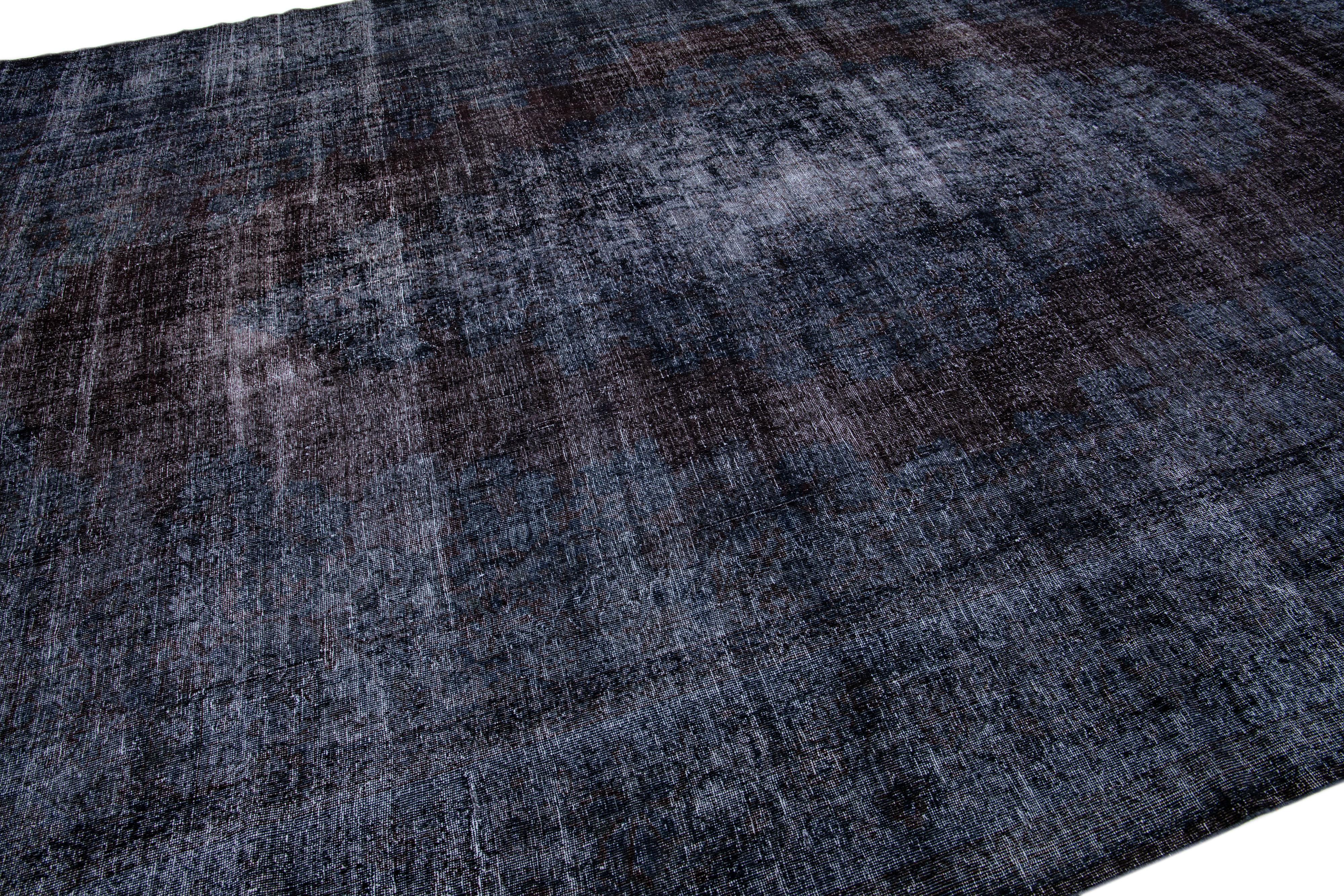 Hand-Knotted Dark Blue Vintage Handmade Overdyed Turkish Wool Rug With Medallion Motif  For Sale