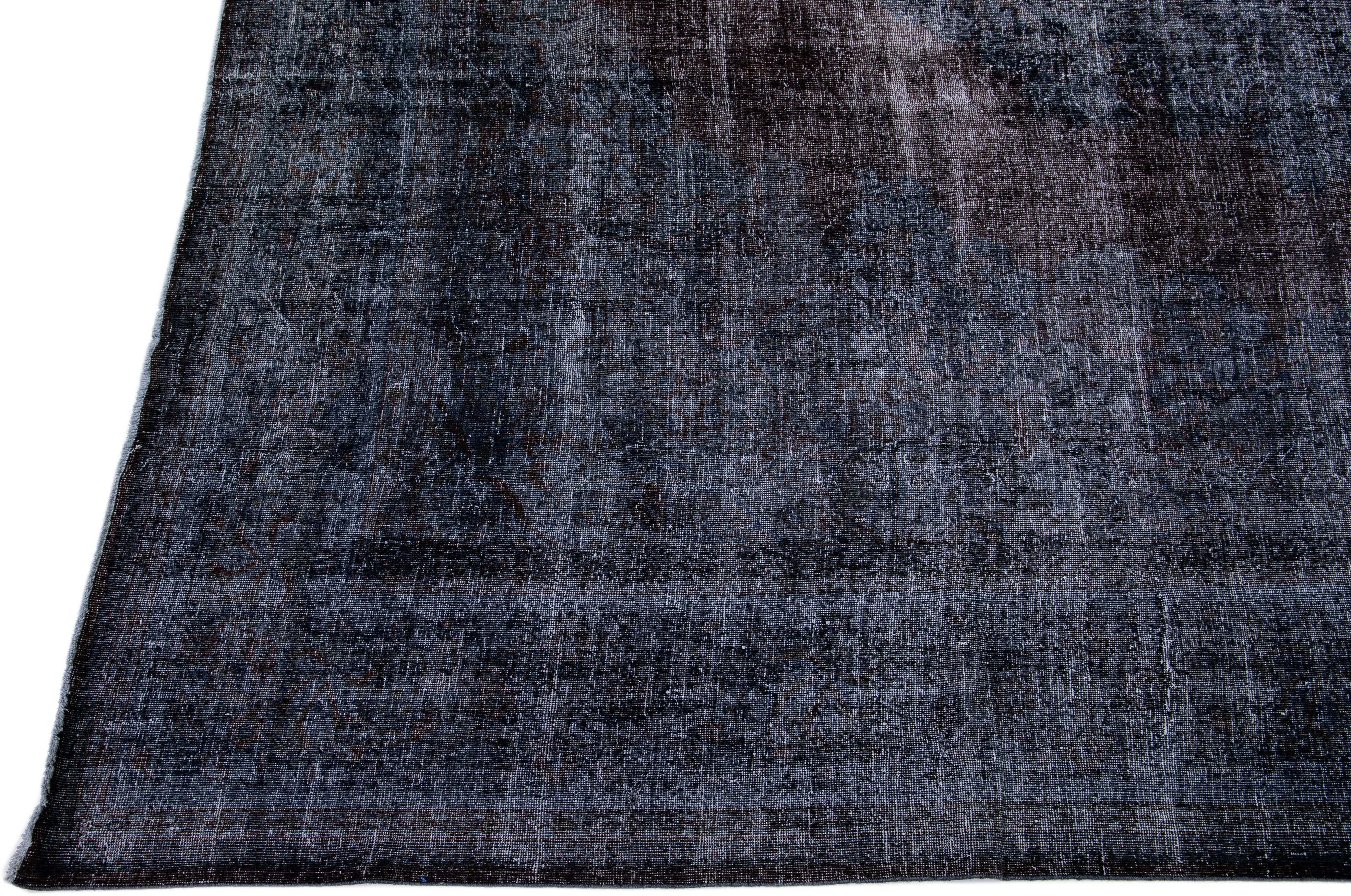 Dark Blue Vintage Handmade Overdyed Turkish Wool Rug With Medallion Motif  In Distressed Condition For Sale In Norwalk, CT