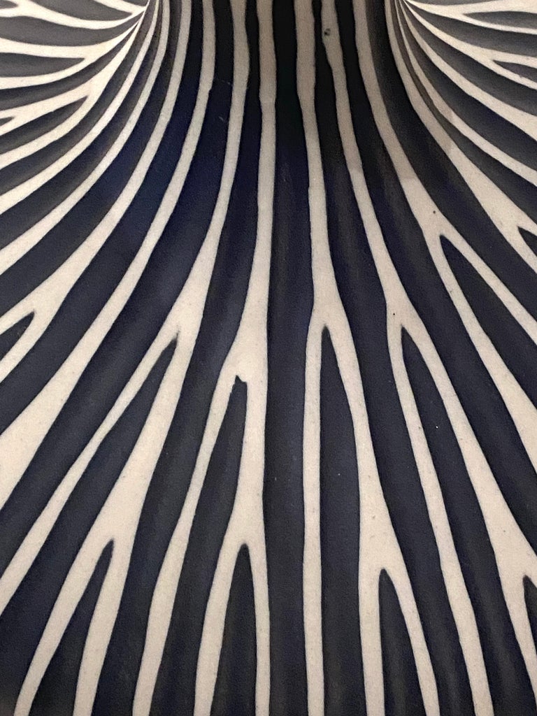 Dark Blue and White Stripe Squat Vase, Thailand, Contemporary at