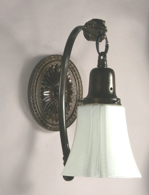 Dark Brass Ram Sconce( one available) In Good Condition For Sale In Douglas Manor, NY