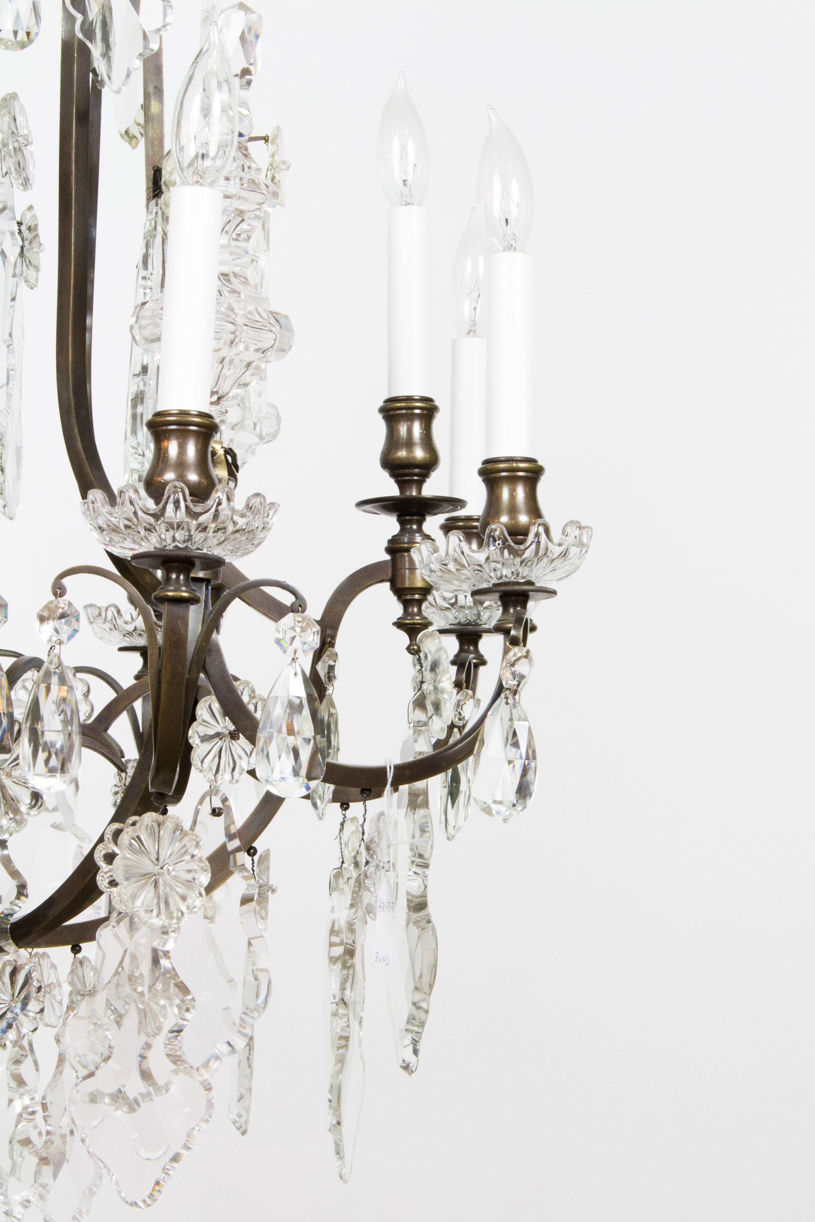 Dark Bronze and Crystal Louis XV Chandelier In Excellent Condition For Sale In Canton, MA