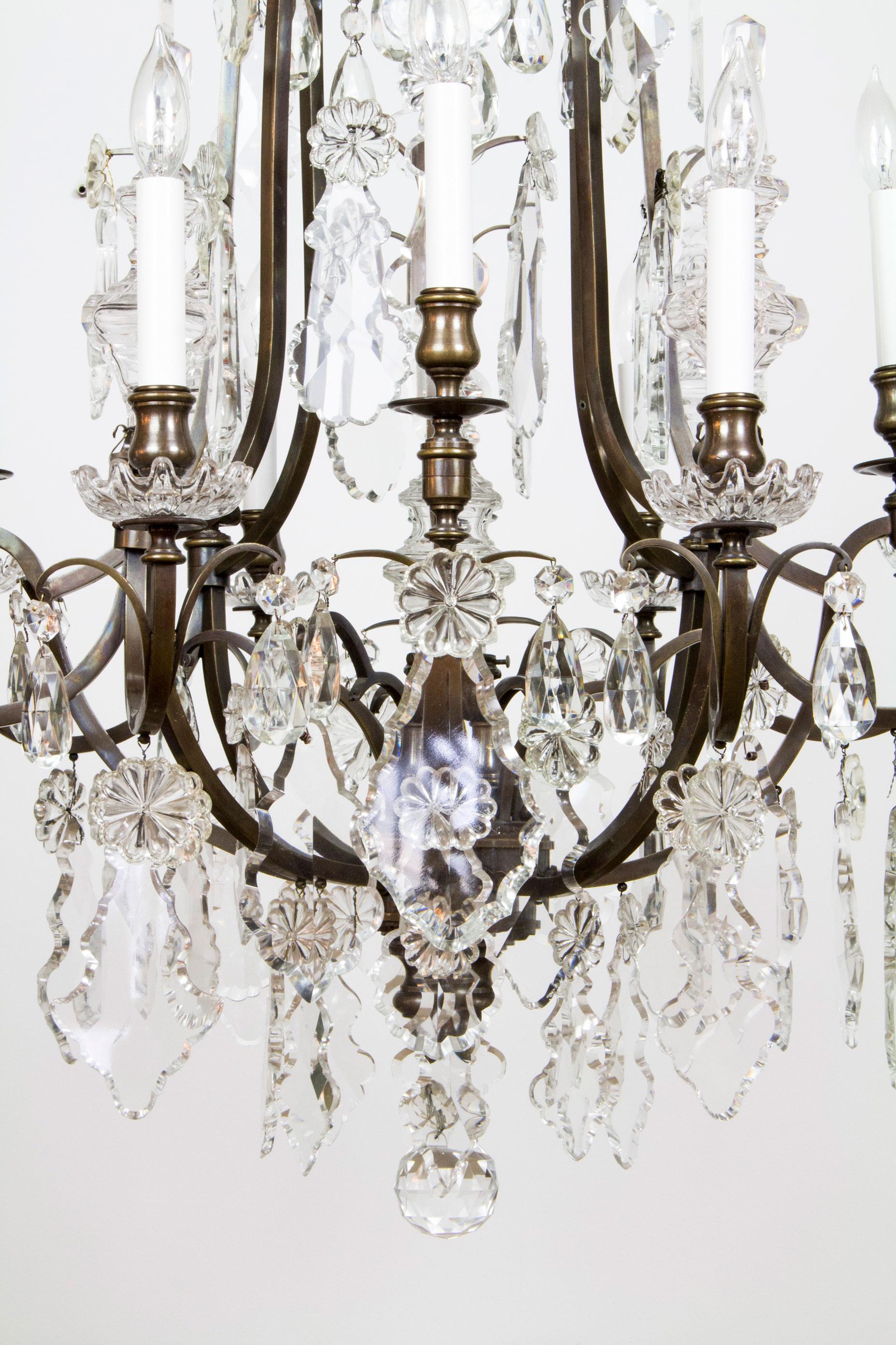 20th Century Dark Bronze and Crystal Louis XV Chandelier For Sale