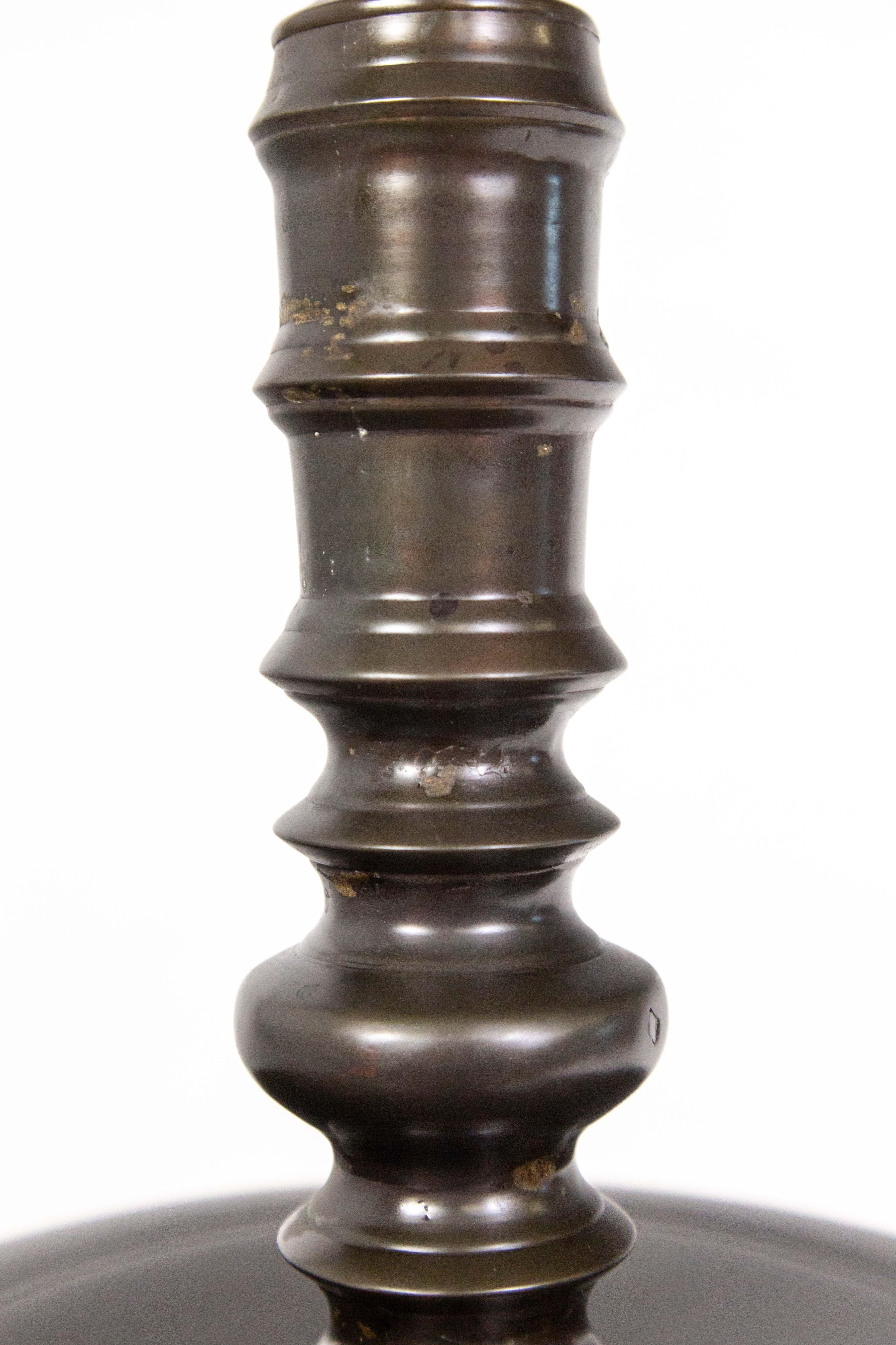 Early 20th Century Dark Bronze Dutch Turned Table Lamp (24