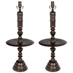 Pareja de Lámparas de Mesa Torneadas Holandesas de Bronce Oscuro (28")