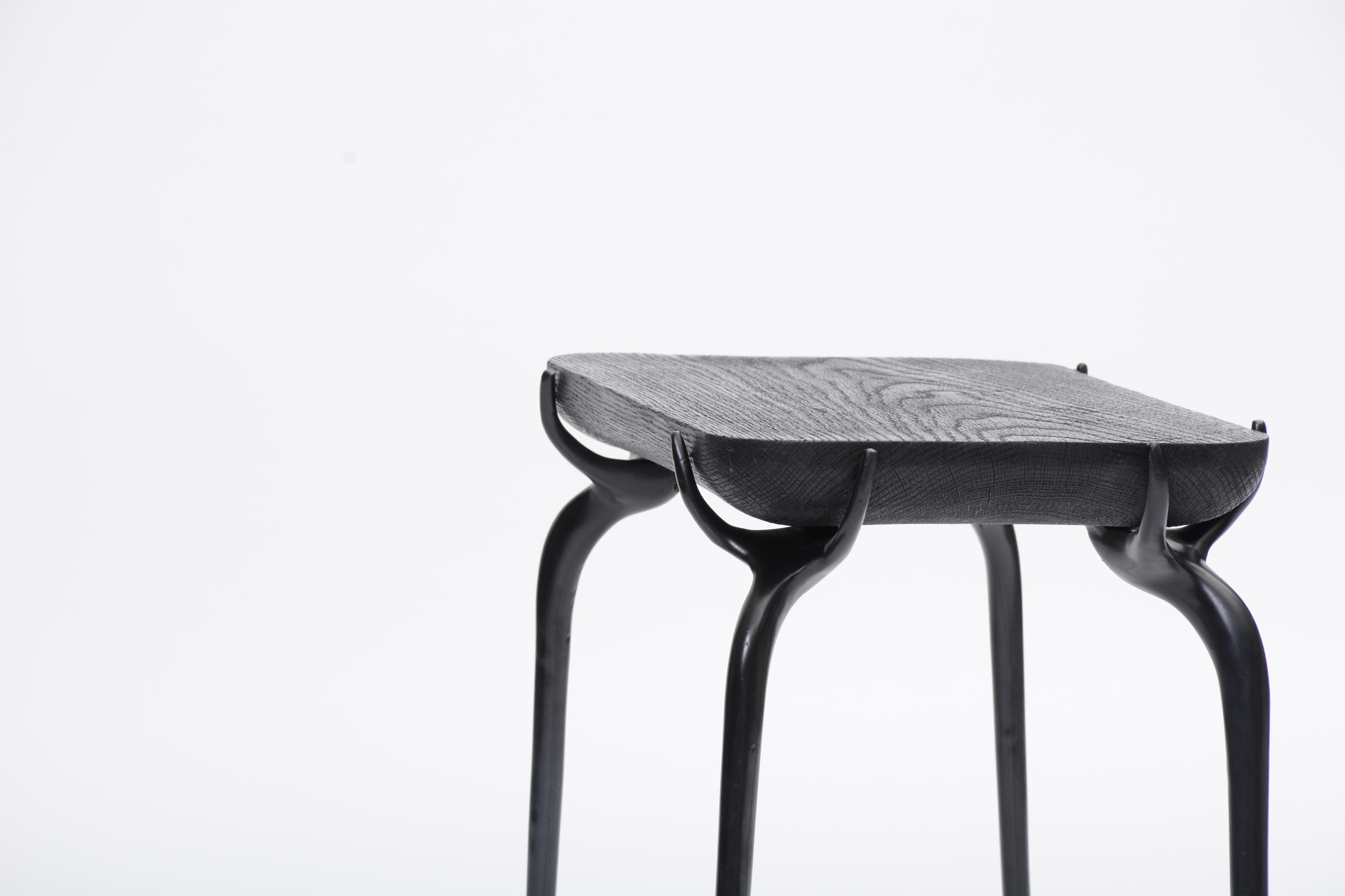 Modern Dark Bronze Jewel Side Table with Burnt Oak Top by Elan Atelier (IN STOCK) For Sale
