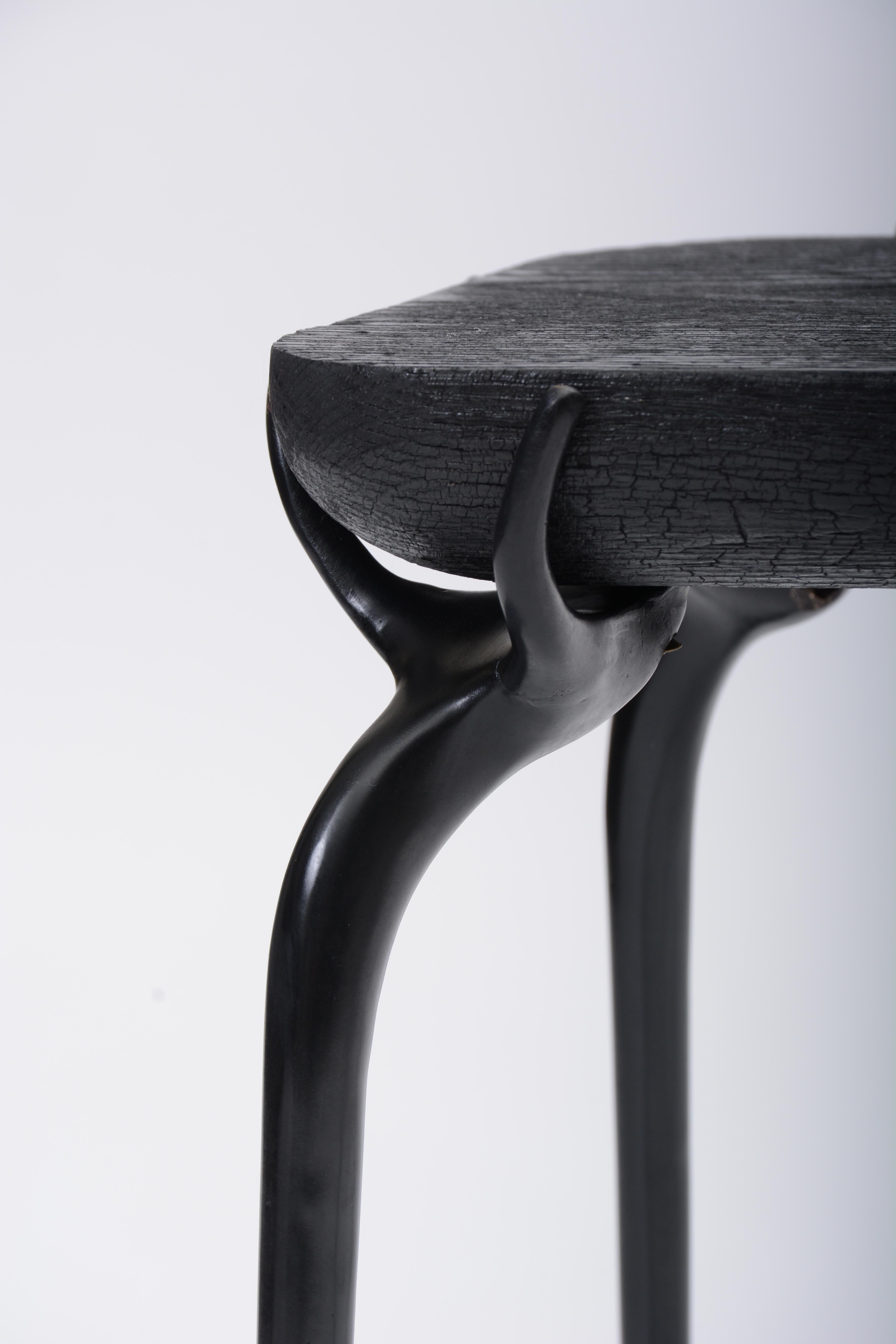 Cast Dark Bronze Jewel Side Table with Burnt Oak Top by Elan Atelier (IN STOCK) For Sale