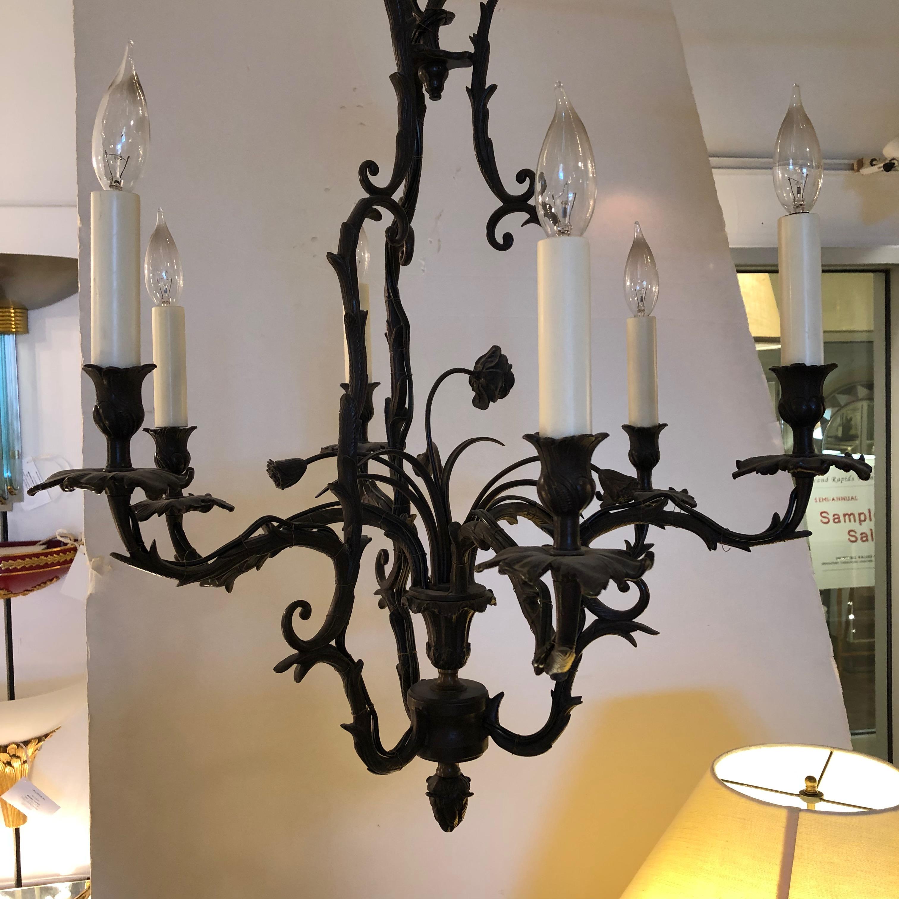 Dark bronze chandelier. Handmade in Paris.
