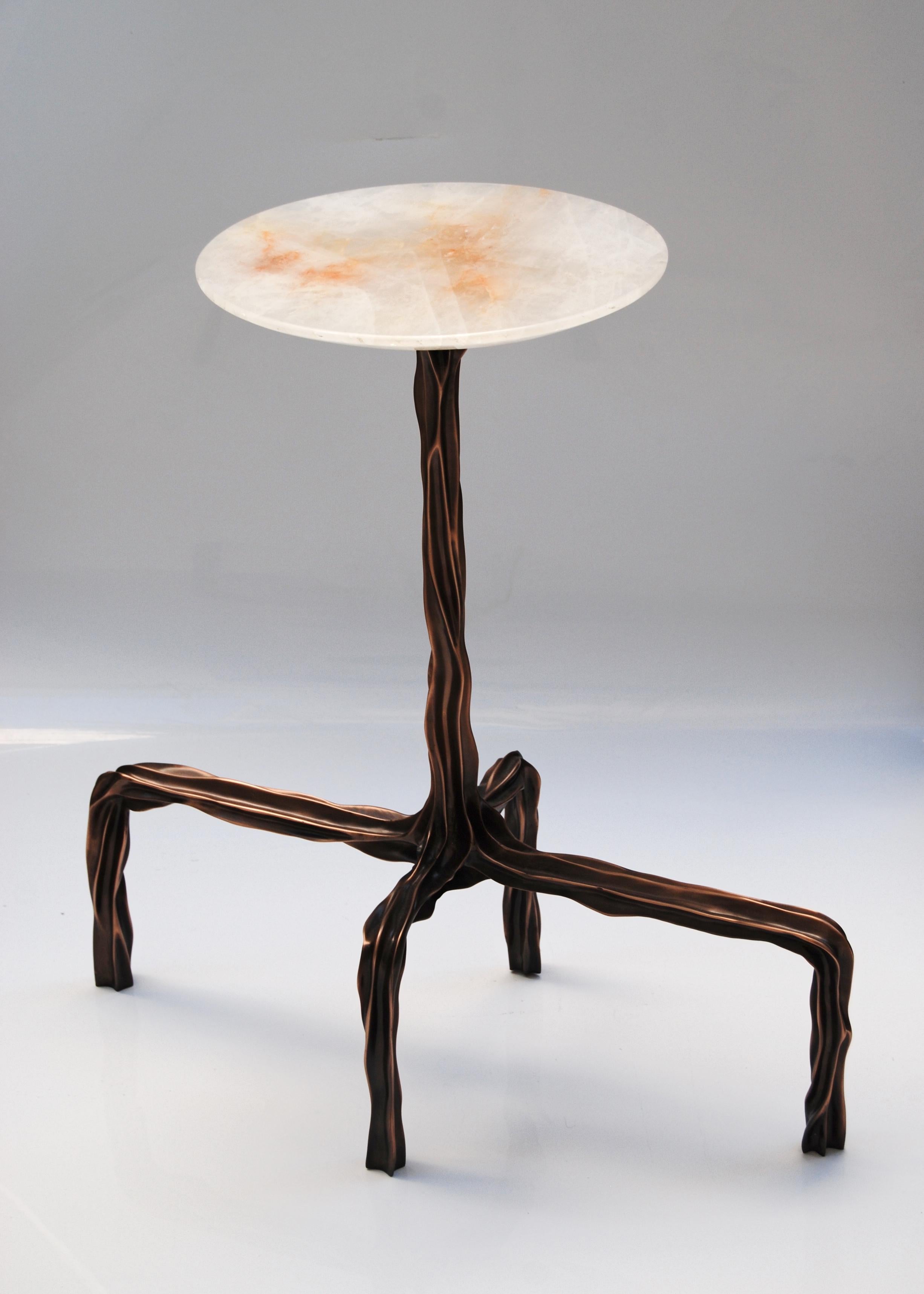Brazilian Dark Bronze Side Table with Agatha Top by FAKASAKA Design For Sale