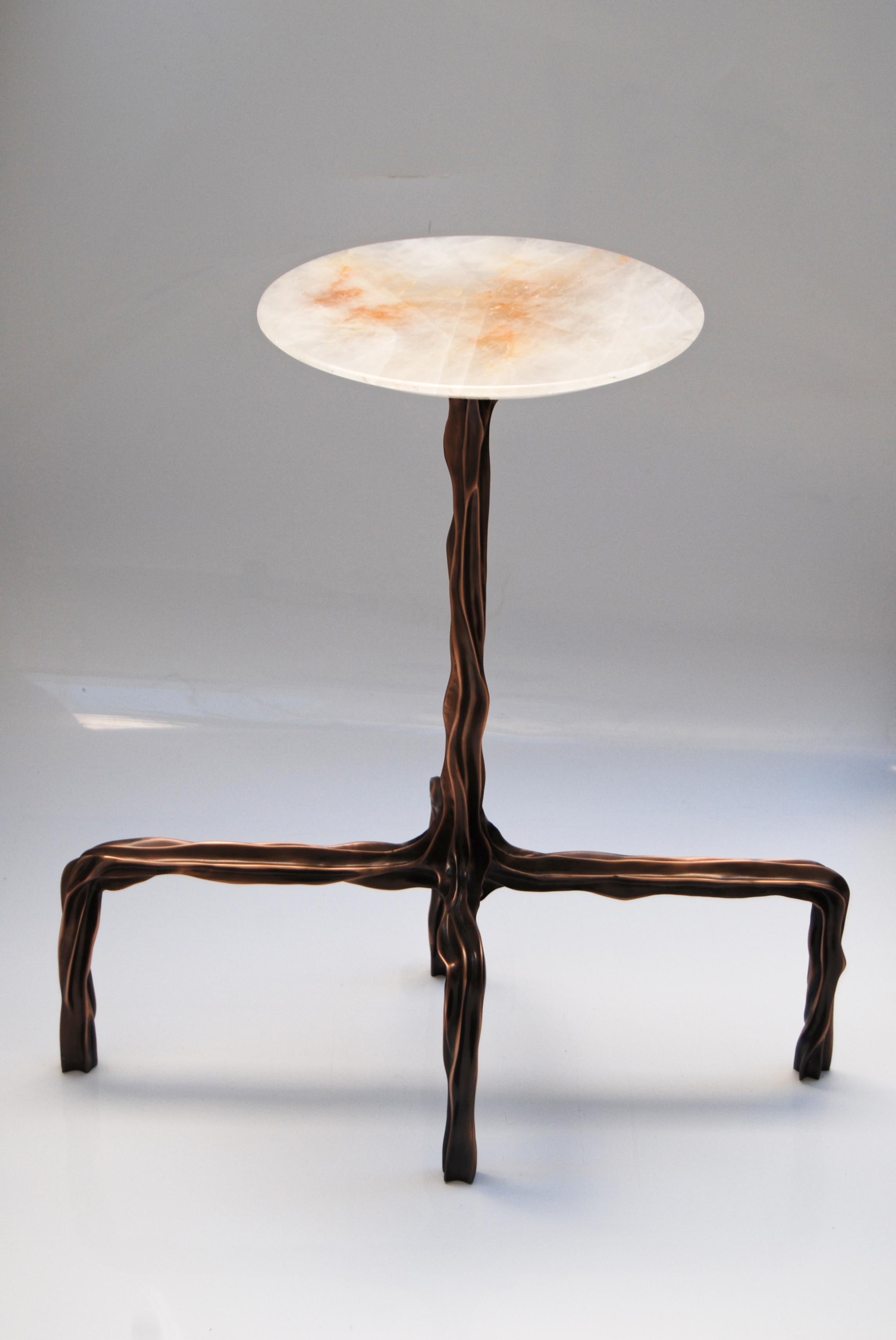 Dark Bronze Side Table with Agatha Top by FAKASAKA Design In New Condition For Sale In Geneve, CH
