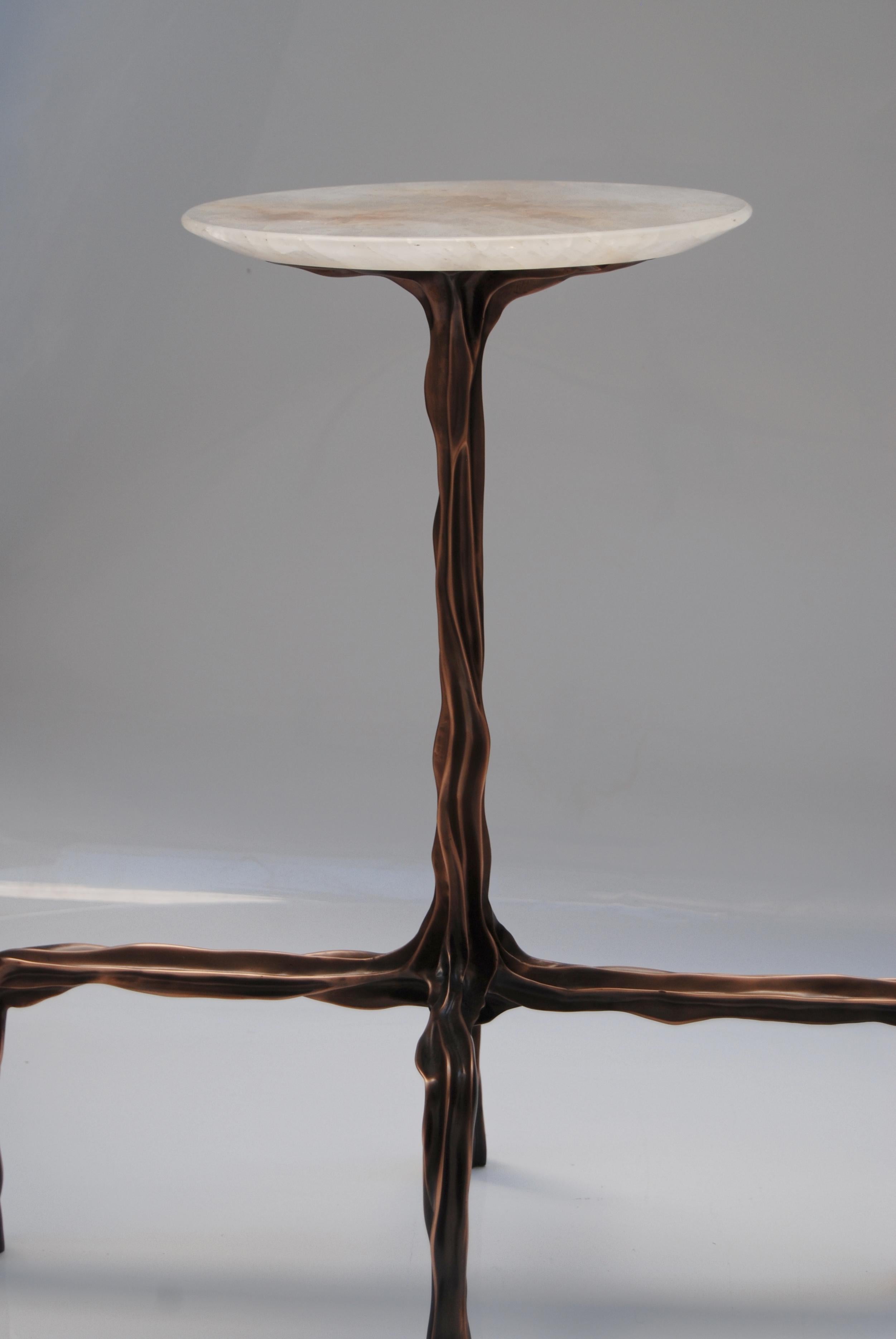 Contemporary Dark Bronze Side Table with Agatha Top by FAKASAKA Design For Sale