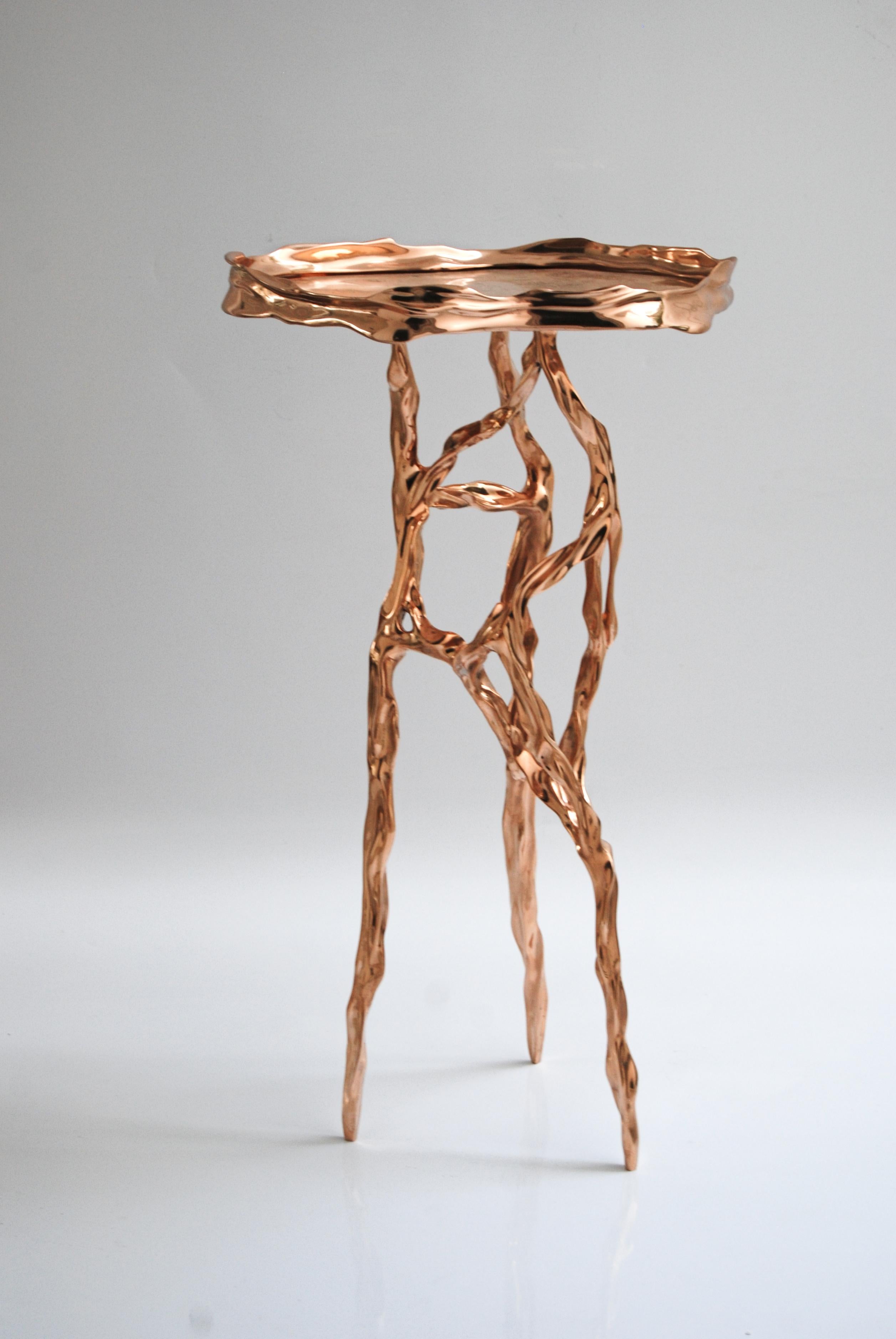 Dark Bronze Side Table with Marquina Marble Top by Fakasaka Design For Sale 4
