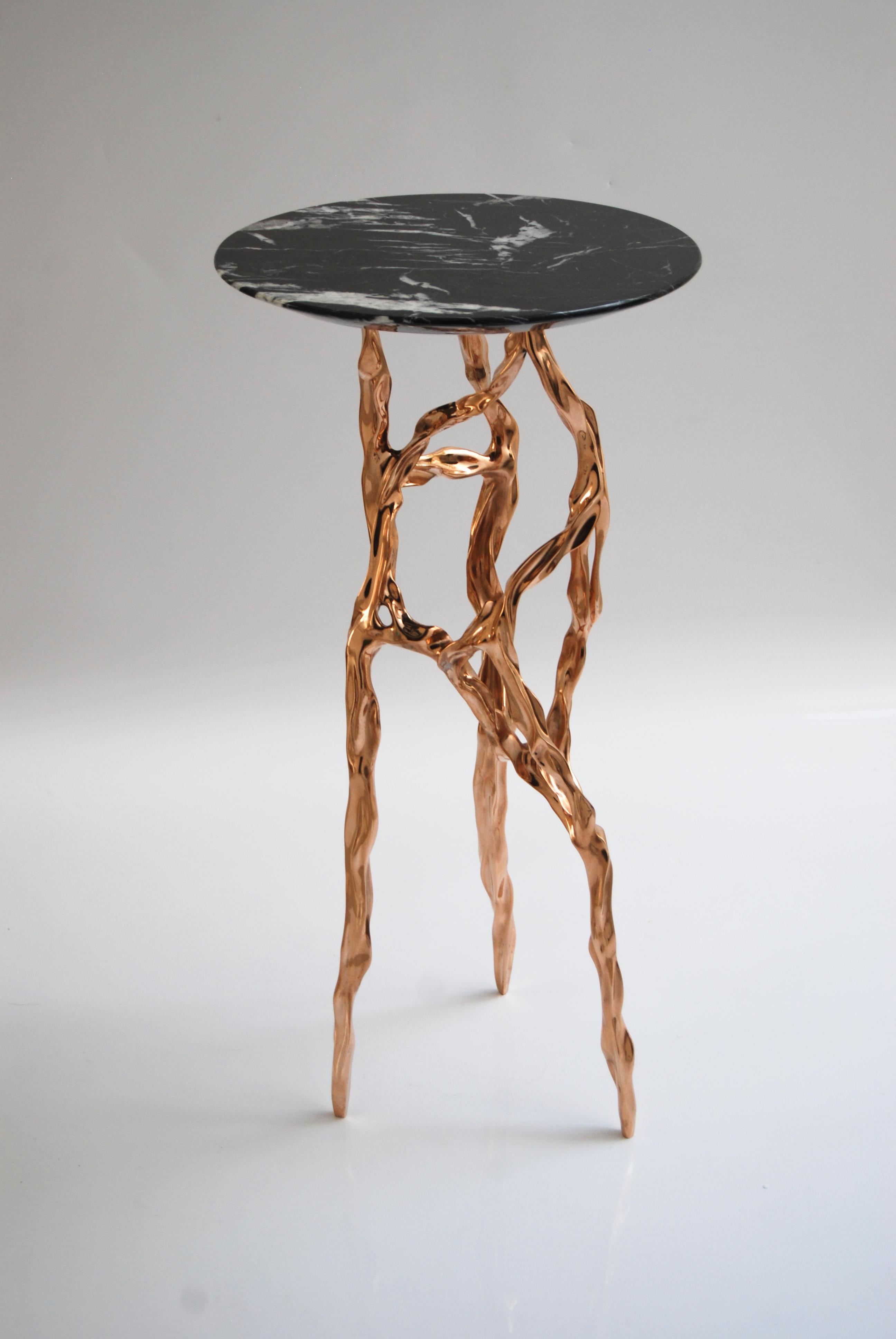 Dark Bronze Side Table with Marquina Marble Top by Fakasaka Design For Sale 8