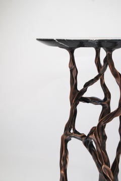 Dark Bronze Side Table with Marquina Marble Top by Fakasaka Design