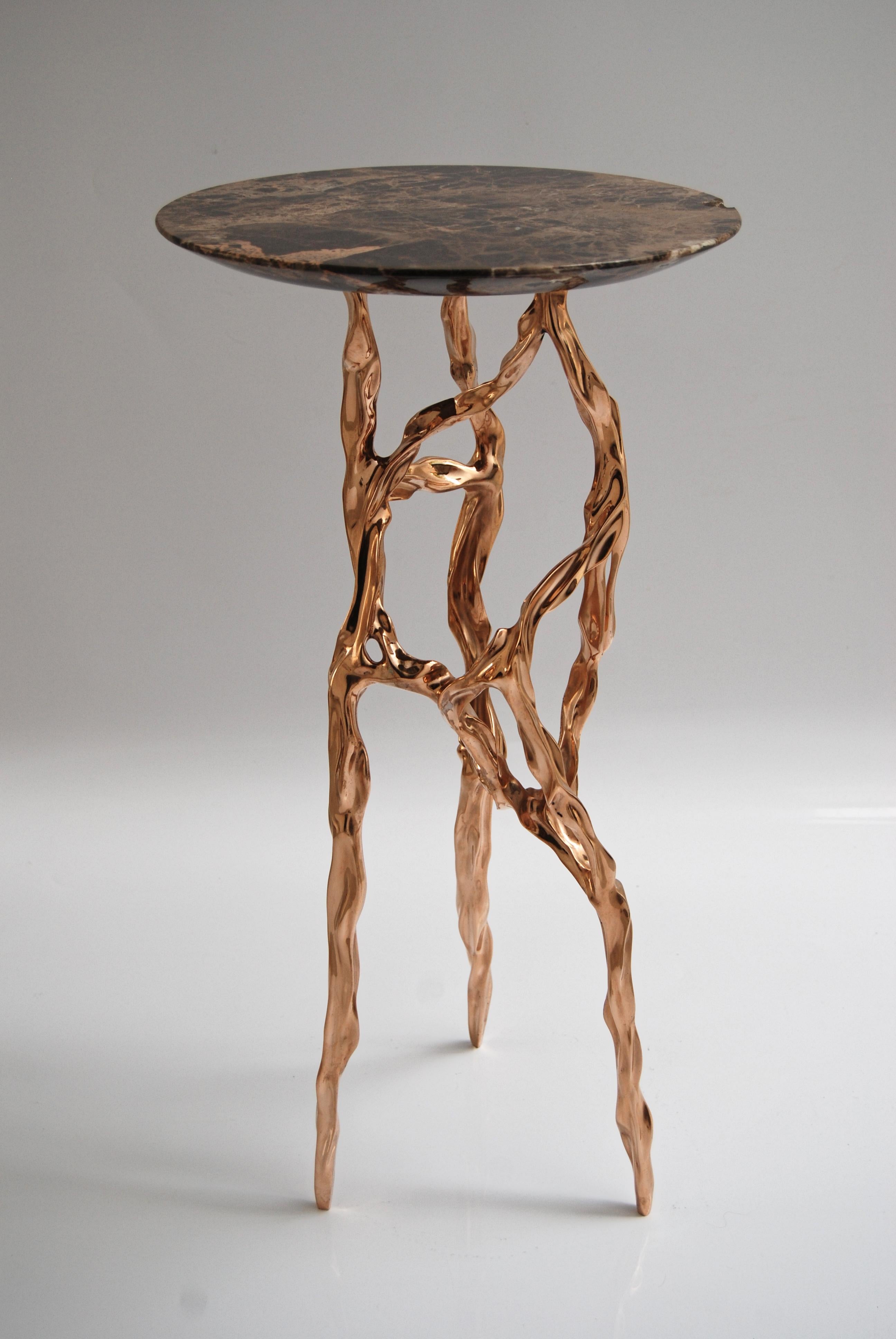 Dark Bronze Side Table with Marquina Marble Top by Fakasaka Design For Sale 2