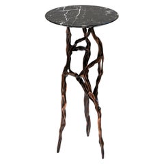 Dark Bronze Side Table with Marquina Marble Top by Fakasaka Design