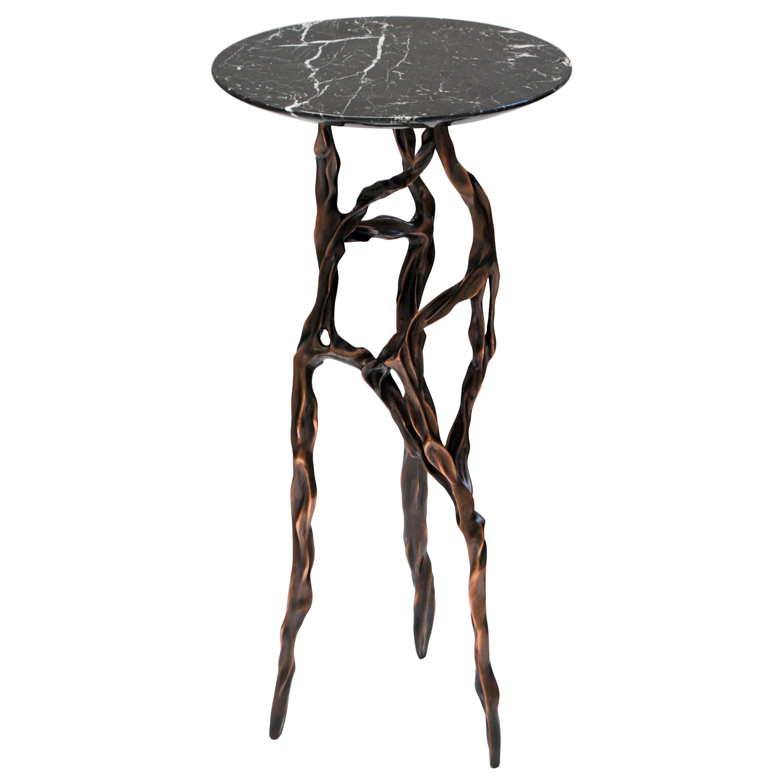 Dark Bronze Side Table with Marquina Marble Top by FAKASAKA Design