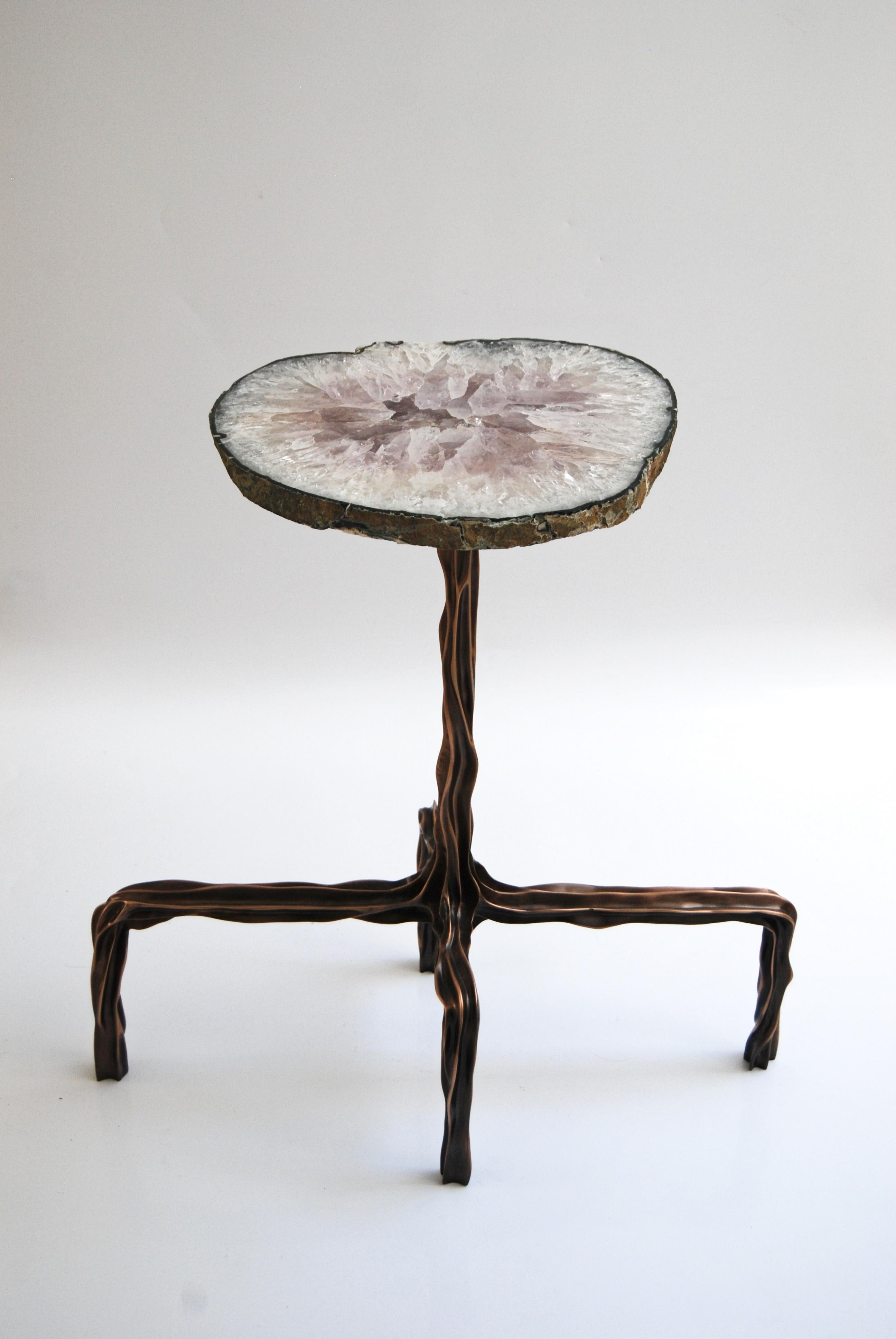 Brazilian Dark Bronze Side Table with Onyx Top by Fakasaka Design For Sale