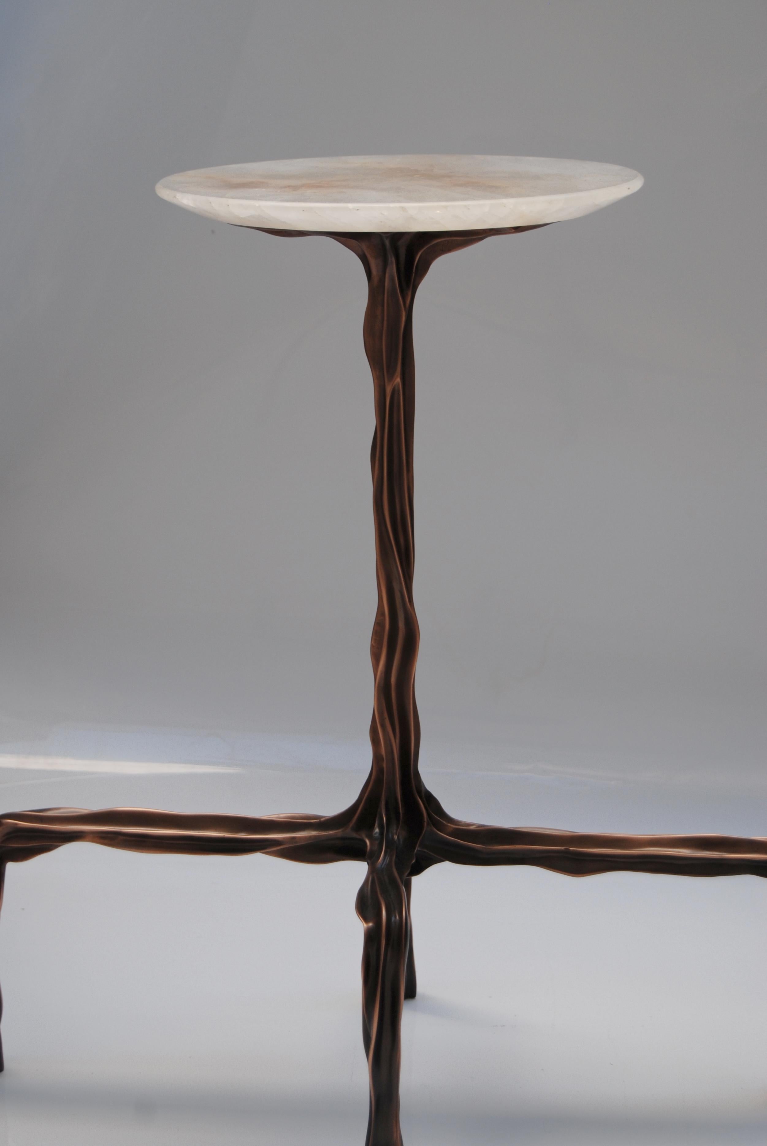 Modern Dark Bronze Side Table with Onyx Top by FAKASAKA Design