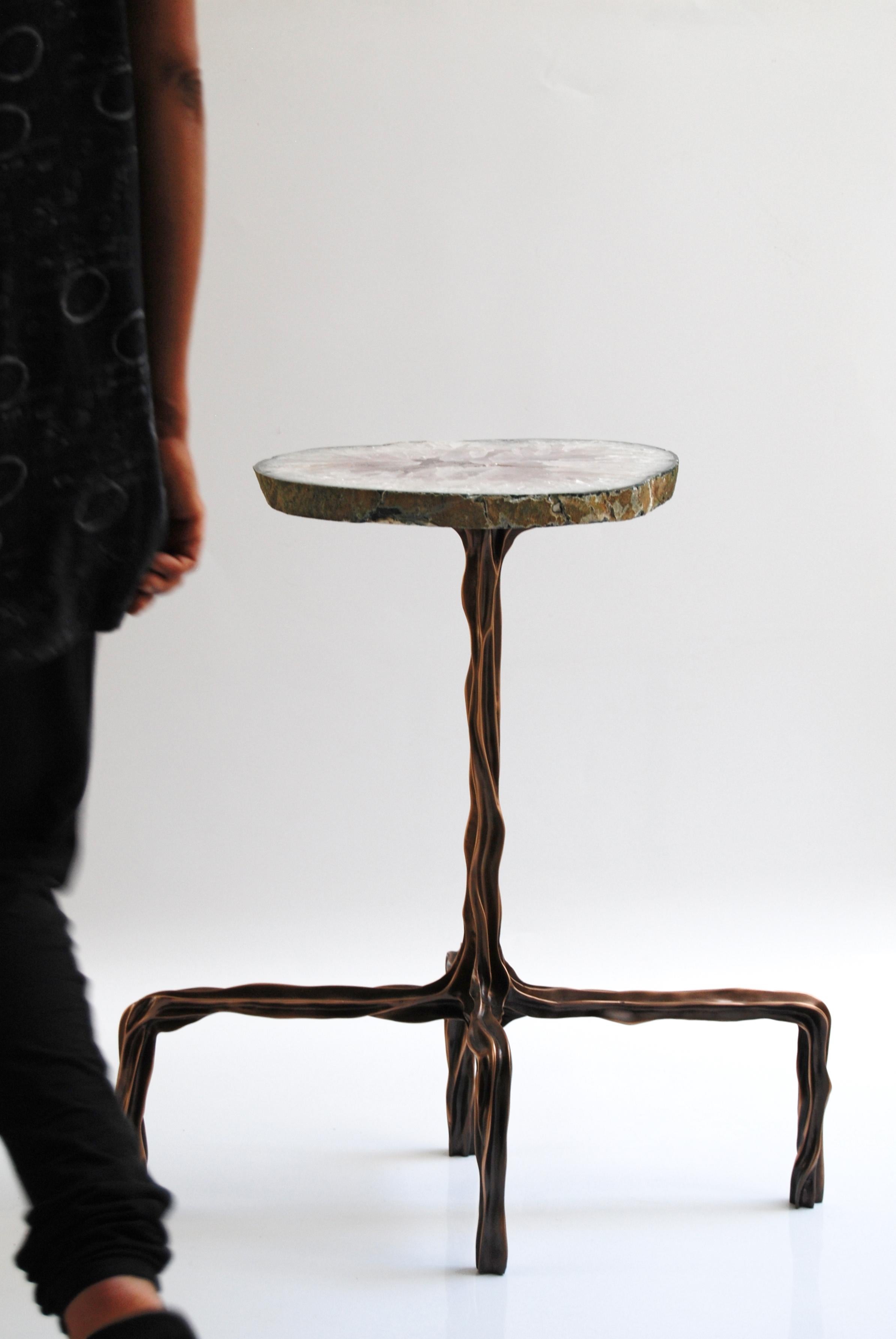 Contemporary Dark Bronze Side Table with Onyx Top by FAKASAKA Design