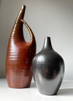 Vase en céramique brun noirâtre Andersson for Wallåkra, années 1950