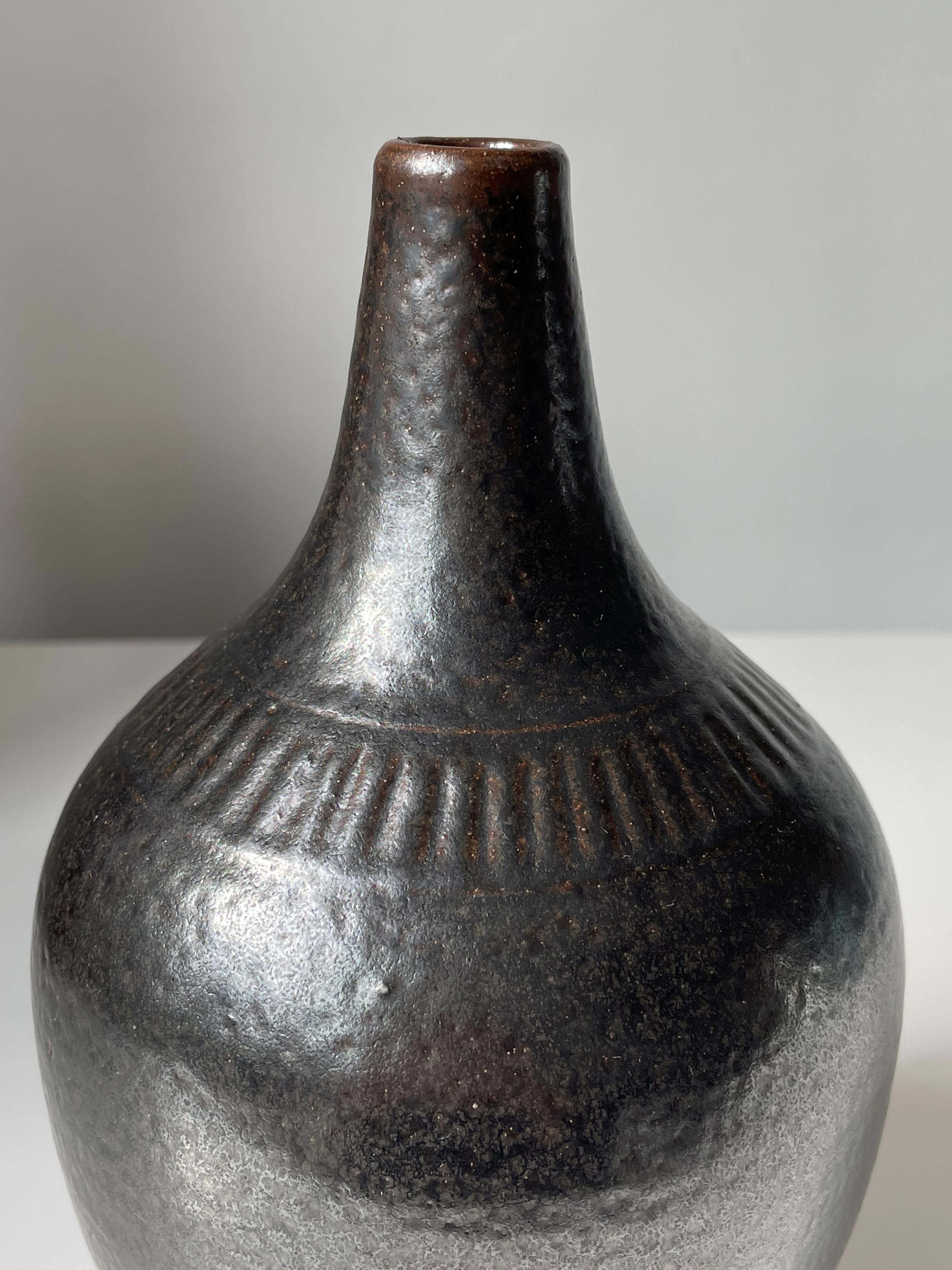 Hand-Crafted Andersson for Wallåkra 1950s Blackish Brown Ceramic Vase For Sale